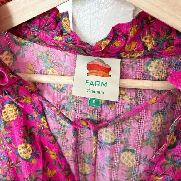 Farm Rio Fruit Dots Ruffle Coverup Dress Pink Cotton Blend Size S Small - Picture 3 of 8
